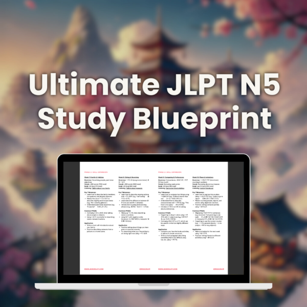 This is the cover of the ultimate JLPT N5 Study Blueprint from Wakoku!